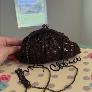 Chic Sequin Clutch in Dark Brown